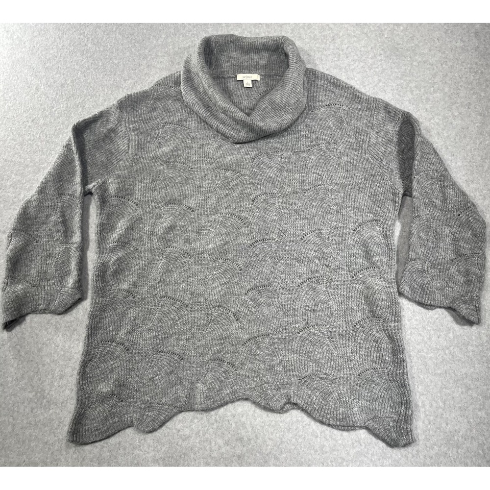 Sejour Sweater Women 1X Gray Cowl‎ Neck Scalloped Hem Sleeve Knit Tunic Textured